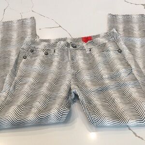 Cristina Size 2 Black & White Zigzag Patterned Pants Zebra Print Exotic Stretch